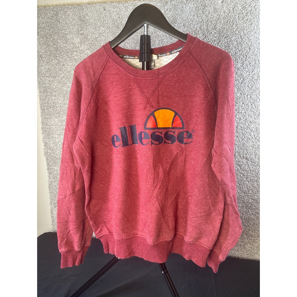 Ellesse Sweatshirt Logo Graphic Pullover Raglan Sleeve Burgundy Mens Medium